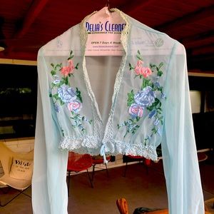 Vintage sheer with embroidery crop top